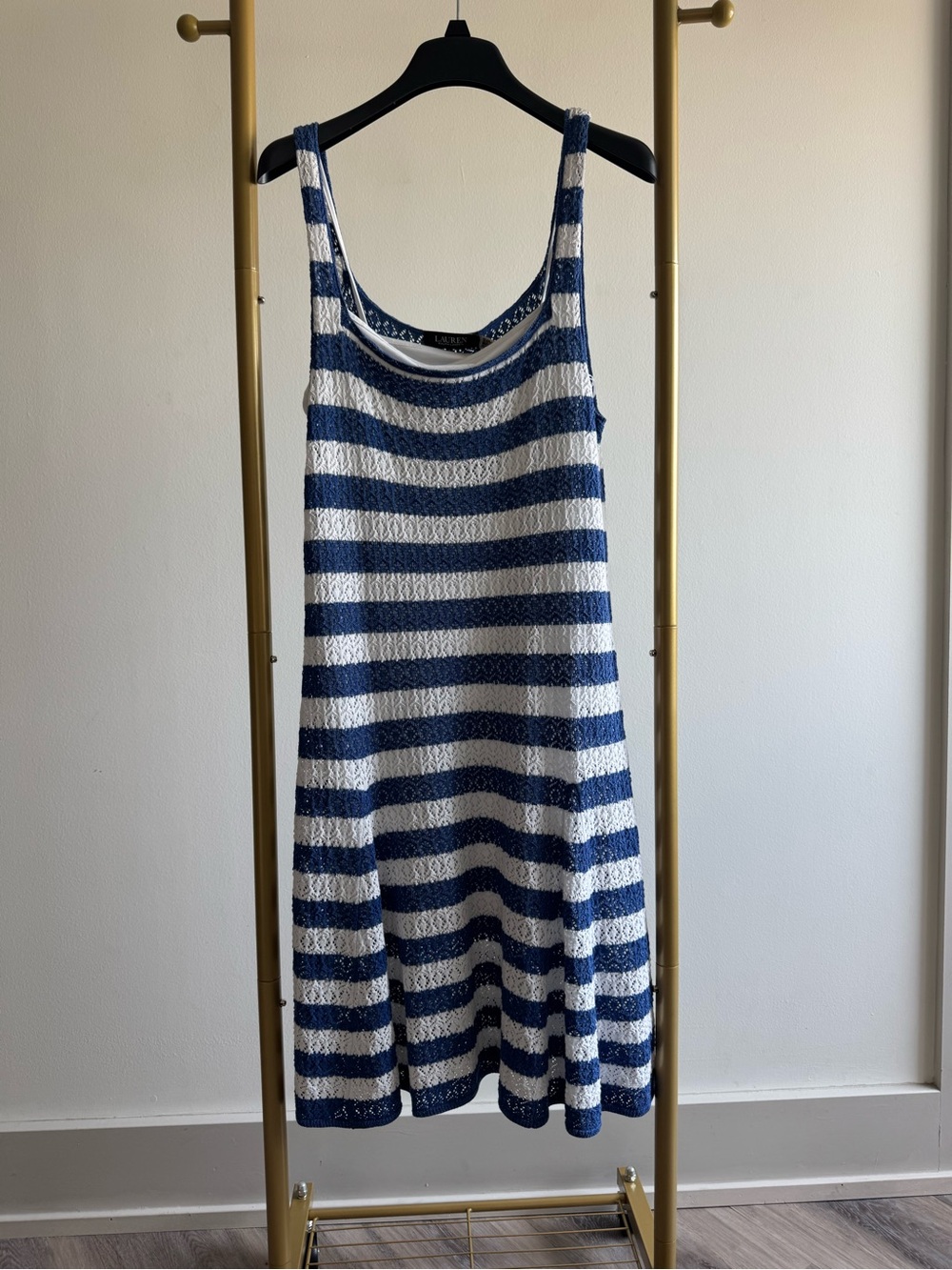 Ralph Lauren Navy and White Striped Knit Midi Dress